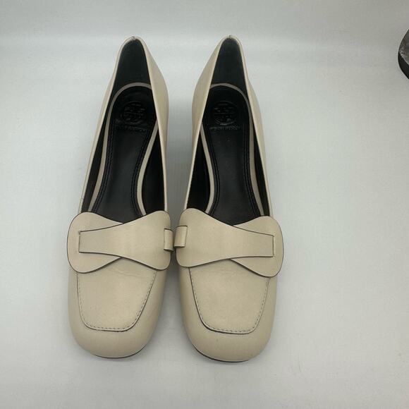Tory Burch Cream Square Toe Block Heel Faux Buckle Womens Shoe Size 6 Officecore - Picture 10 of 16